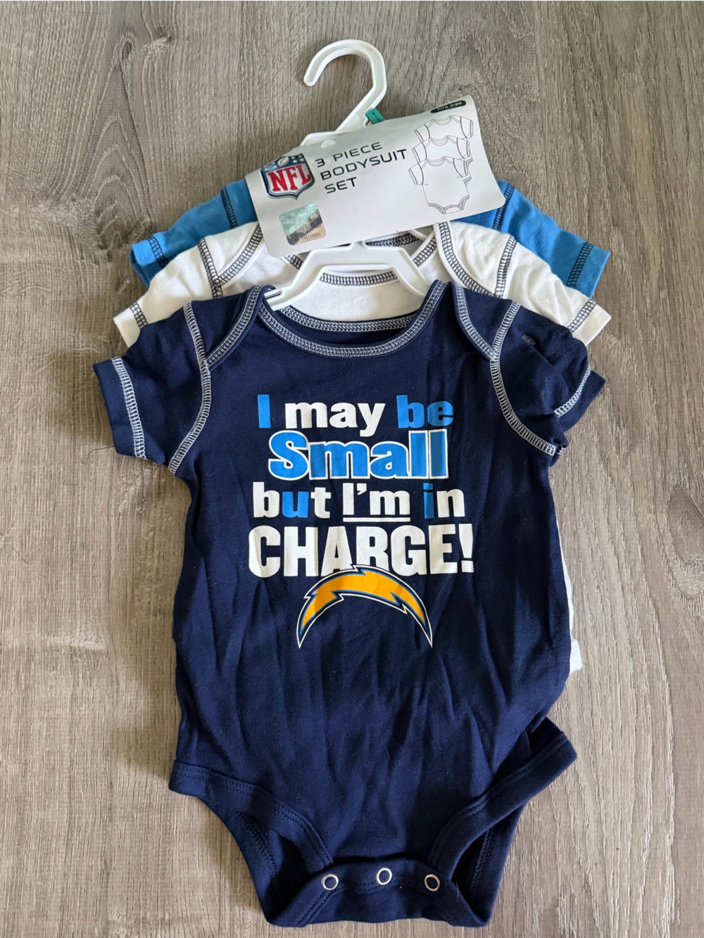NFL Los Angeles Chargers 3 piece bodysuit set 0-3 months with Logo White & Navy